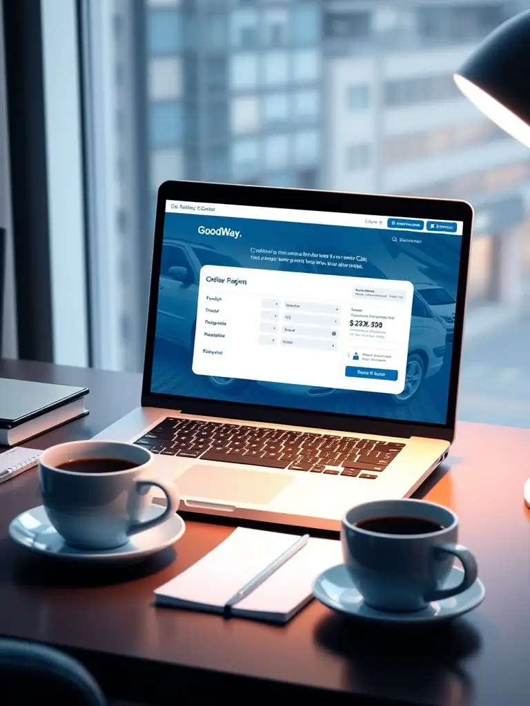A clear and inviting image of GoodWay's online booking platform on a laptop screen, showcasing the ease and convenience of reserving a rental car.